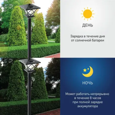 Cветильник садовый декоративный SL-PL155-PST на солнечной батарее, пластик, черный, 155 см (6/72) | Б0007513 | ЭРА