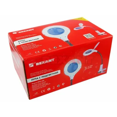 Лупа настольная 3D+12D с подсветкой 60 LED, прищепка, белая | 31-0244 | REXANT