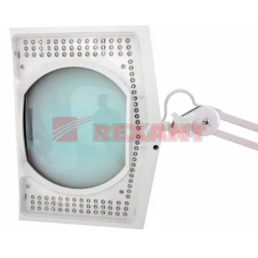 Лупа на струбцине , квадратная, 5D, с подсветкой 108 LED, белая | 31-0513 | REXANT