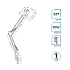 Светильник настольный GTL001 60W 220-240V E27 черный струбцина 1/16 | GT0012 | Gauss