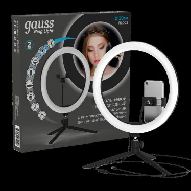 Светильник кольцевой 15W 800lm 3000-6500K 5V USB IP20 300*23мм черный дим пульт е LED 1/20 | RL003 | Gauss