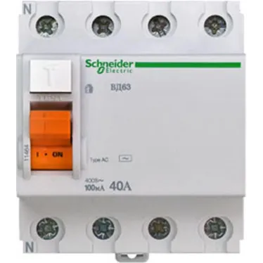 Выключатель дифференциальный (УЗО) ВД63 4п 40А 100мА тип AC | 11464 | Schneider Electric