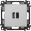 Valena LIFE.Зарядное устройство с двумя USB-разьемами тип A-тип С 240В/5В 3000мА.С лицевой панелью.Цвет Алюминий
