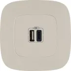 Valena ALLURE.Зарядное устройство с двумя USB-разьемами тип А-тип С 240В/5В 3000мА.С лицевой панелью.Цвет Слоновая кость