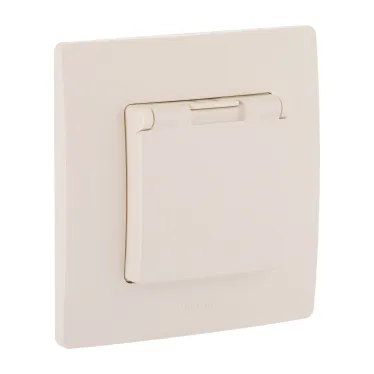 Розетка с заземлением IP44 - Legrand Etika - со шторками с защитной крышкой 16А 250В винтовые зажимы - слоновая кость