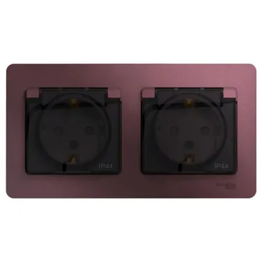 Glossa Баклажановый Розетка 2-ая с з/к, со шторками (в сборе), IP44 | GSL001147 | SE