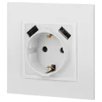 Розетка Elegance 14-4109-01М 2P+E 16A-250В, штор. с 2xUSB 5В-3А, белый матовый
