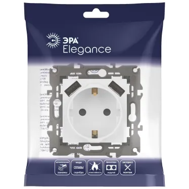 Розетка Elegance 14-4109-01М 2P+E 16A-250В, штор. с 2xUSB 5В-3А, белый матовый
