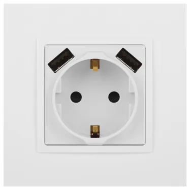 Розетка Elegance 14-4109-01М 2P+E 16A-250В, штор. с 2xUSB 5В-3А, белый матовый