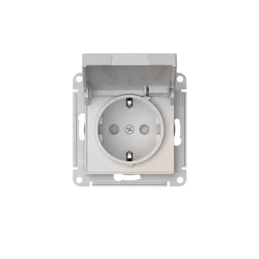 ATLASDESIGN РОЗЕТКА с заземл. со шторк. с крышкой, 16А, IP20,мех., быстрозажим. клем., ЖЕМЧУГ