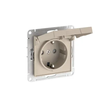 ATLASDESIGN РОЗЕТКА с заземл. со шторк. с крышкой, 16А,IP20,мех., быстрозажим. клем., ПЕСОЧНЫЙ