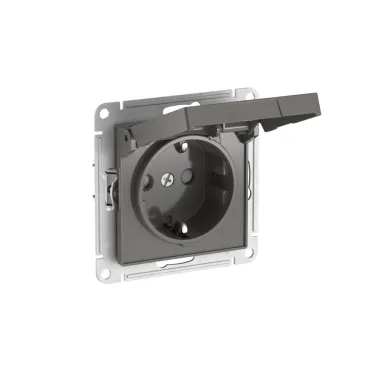 ATLASDESIGN РОЗЕТКА с заземл. со шторк. с крышкой,16А,IP20,мех., быстрозажим. клем., СТАЛЬ