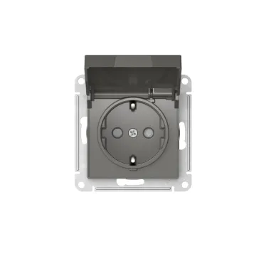 ATLASDESIGN РОЗЕТКА с заземл. со шторк. с крышкой,16А,IP20,мех., быстрозажим. клем., СТАЛЬ