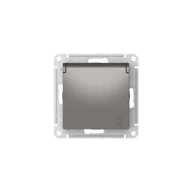 ATLASDESIGN РОЗЕТКА с заземл. со шторк. с крышкой,16А,IP20,мех., быстрозажим. клем., СТАЛЬ