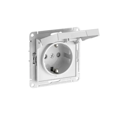 ATLASDESIGN РОЗЕТКА с заземл. со шторк. с крышкой,16А,IP20, мех., быстрозажим. клем., БЕЛЫЙ