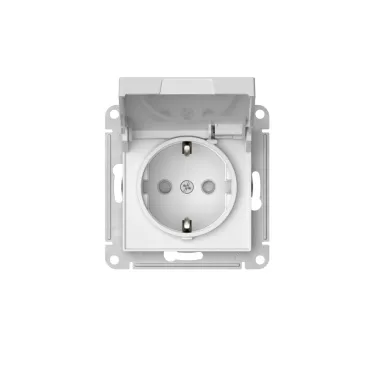 ATLASDESIGN РОЗЕТКА с заземл. со шторк. с крышкой,16А,IP20, мех., быстрозажим. клем., БЕЛЫЙ