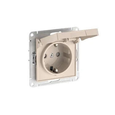 ATLASDESIGN РОЗЕТКА с заземл. со шторк. с крышкой, 16А,IP20,мех., быстрозажим. клем., БЕЖЕВЫЙ