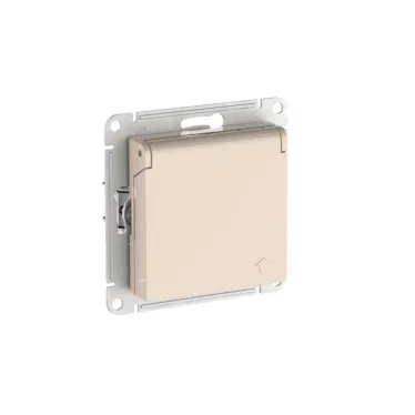 ATLASDESIGN РОЗЕТКА с заземл. со шторк. с крышкой, 16А,IP20,мех., быстрозажим. клем., БЕЖЕВЫЙ