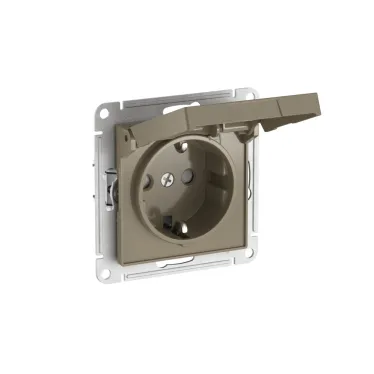 ATLASDESIGN РОЗЕТКА с заземл. со шторк. с крышкой,16А,IP20,мех., быстрозажим. клем., ШАМПАНЬ