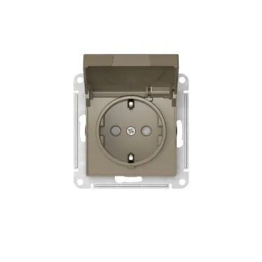 ATLASDESIGN РОЗЕТКА с заземл. со шторк. с крышкой,16А,IP20,мех., быстрозажим. клем., ШАМПАНЬ