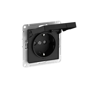 ATLASDESIGN РОЗЕТКА с заземл. со шторк. с крышкой,16А,IP20,мех., быстрозажим. клем., КАРБОН
