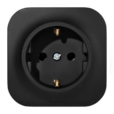 Розетка с заземлением - Legrand Quteo - без шторок IP20 16А 250В винтовые зажимы накладной монтаж - чёрный матовый