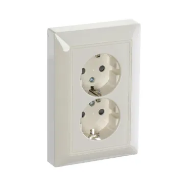 ABB Basic 55 Сл. кость Розетка 2-ая с/з моноблок, с защитными шторками | 2021-0-0379  | 2CKA002021A0379 | ABB