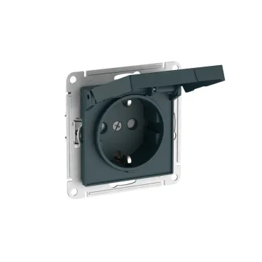 ATLASDESIGN РОЗЕТКА с заземл. со шторк. с крышкой, 16А, IP20, мех., быстрозажим. клем., ИЗУМРУД