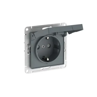 ATLASDESIGN РОЗЕТКА с заземл. со шторк. с крышкой,16А,IP20,мех., быстрозажим. клем., ГРИФЕЛЬ