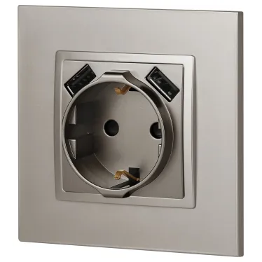 Розетка Elegance 14-4109-16 2P+E 16A-250В, штор. с 2xUSB 5В-3А, титан