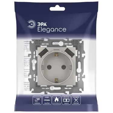 Розетка Elegance 14-4109-16 2P+E 16A-250В, штор. с 2xUSB 5В-3А, титан