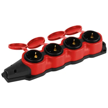 Колодка каучуковая с заземлением 4 розетки 16A IP44 красная KX-4e-RED-IP44