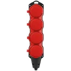 Колодка каучуковая с заземлением 4 розетки 16A IP44 красная KX-4e-RED-IP44