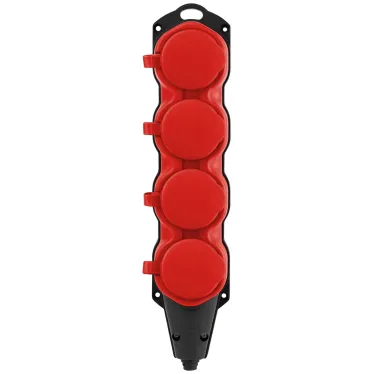 Колодка каучуковая с заземлением 4 розетки 16A IP44 красная KX-4e-RED-IP44