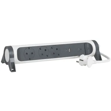 Удлинитель с поворотным основанием и 2xUSB A+C (3А) зарядками, защитой от импульсных перенапряжений серии Комфорт 3X2К+З с кабелем 1,5 м., цвет: бело-черный