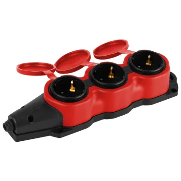 Колодка каучуковая с заземлением 3 розетки 16A IP44 красная KX-3e-RED-IP44