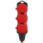 Колодка каучуковая с заземлением 3 розетки 16A IP44 красная KX-3e-RED-IP44