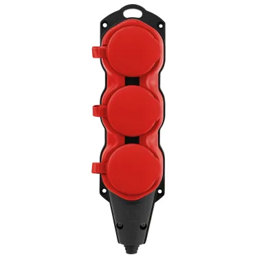 Колодка каучуковая с заземлением 3 розетки 16A IP44 красная KX-3e-RED-IP44