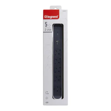 Удлинитель с поворотным основанием и 2xUSB A+C (3А) зарядками, защитой от импульсных перенапряжений серии Комфорт 5X2К+З с кабелем 1,5 м., цвет: бело-черный
