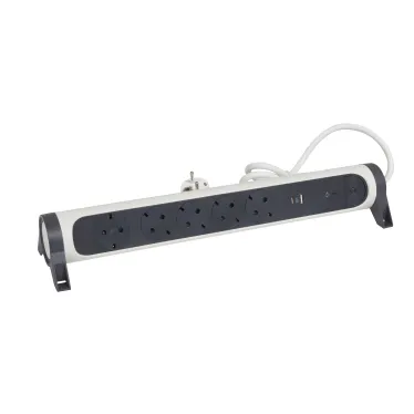 Удлинитель с поворотным основанием и 2xUSB A+C (3А) зарядками, защитой от импульсных перенапряжений серии Комфорт 5X2К+З с кабелем 1,5 м., цвет: бело-черный