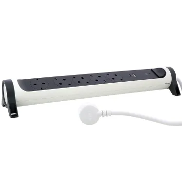 Удлинитель с поворотным основанием и 2xUSB A+C (3А) зарядками, защитой от импульсных перенапряжений серии Комфорт 5X2К+З с кабелем 1,5 м., цвет: бело-черный