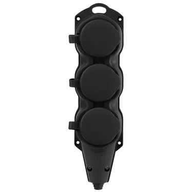 Колодка каучуковая с заземлением 3 розетки 16A IP44 черная KX-3e-B-IP44
