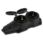Колодка каучуковая с заземлением 2 розетки 16A IP44 черная KX-2e-B-IP44
