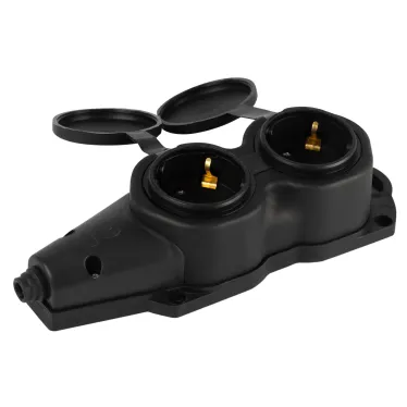 Колодка каучуковая с заземлением 2 розетки 16A IP44 черная KX-2e-B-IP44