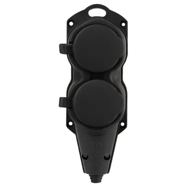 Колодка каучуковая с заземлением 2 розетки 16A IP44 черная KX-2e-B-IP44