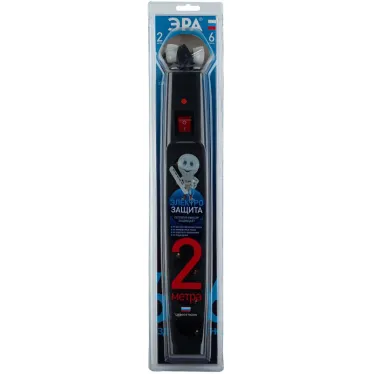 SFX-6es-2m-B Сет.фильтр (черный) с заземл, 10A, с выкл, 6гн, 2м (10/160) | Б0044024 | ЭРА