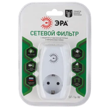 Сетевой Фильтр SF-1e-W (new)на 1 гнездо, с заземл, со шт (белый) | Б0027844 | ЭРА