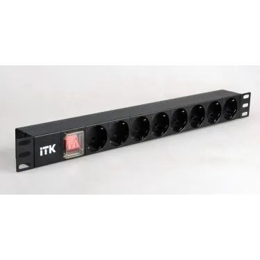 Блок розеток 19 (8шт)PDU с LED выключателем алюминевый профиль 1U ВХОД С14 без шнура | PH12-8D3 | ITK