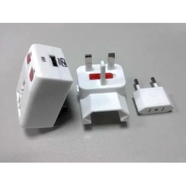 Тревел-адаптер 100-250В 3A (5 в 1) c USB-зарядкой 1000мА белый | SQ1806-0044 | TDM