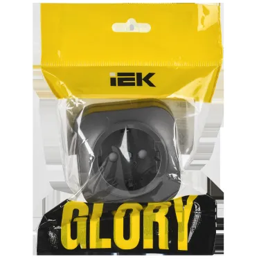 GLORY Розетка 1-местная для открытой установки с заземлением с защитными шторками 16А РСш20-3-ХСм сталь матовый IEK
